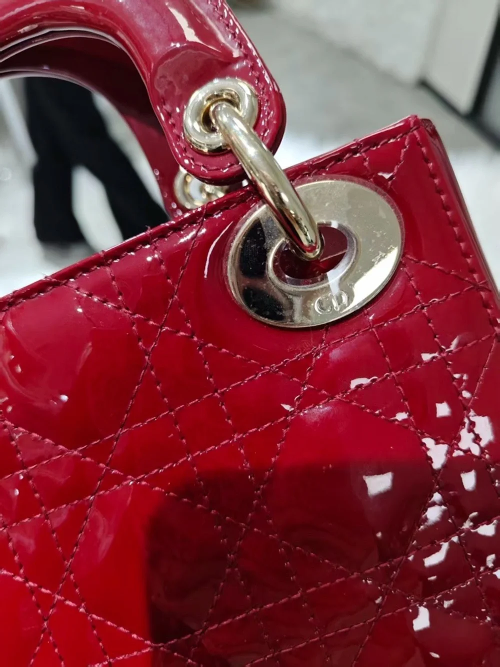 Dior Red Patent Mini Lady Dior Top-Handle Bag - Picture 12 of 13